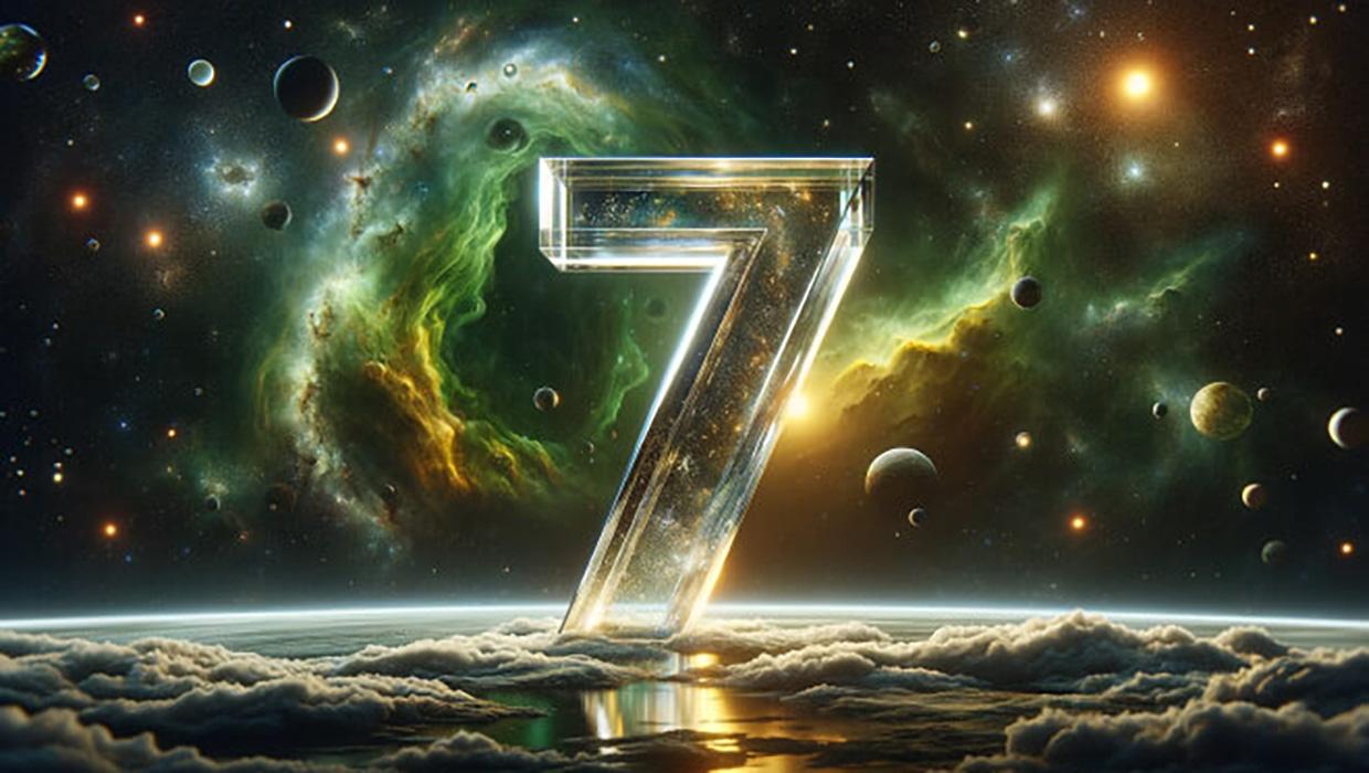 Number seven made from optical glass in universe backround