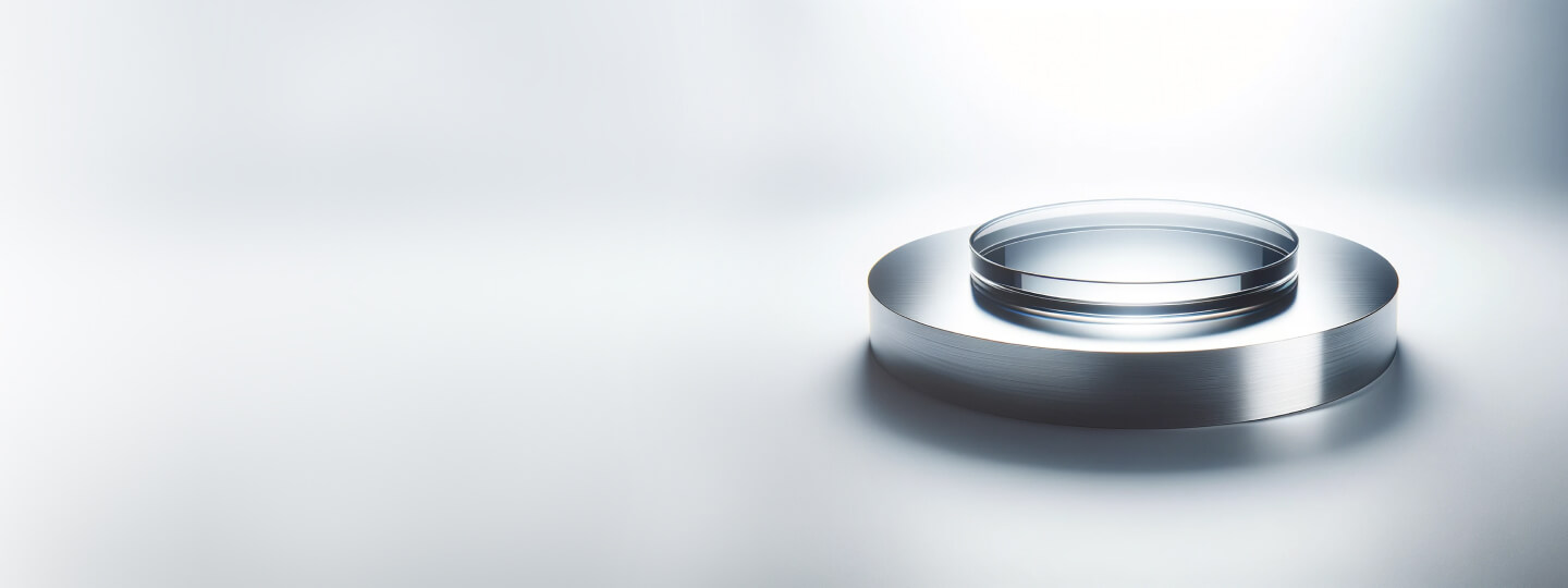 High polishing quality optical element Precision polished optical component with high surface quality and good flatness, placed on top of metal polishing plate.